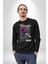 Kırmızı Gül Sokak Style Erkek Kadın Unisex Dijital Baskılı Siyah Sweatshirt 3