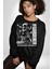 Iskelet Aşkı Kuş Kırk Kalp ve Kuru Çiçekler Erkek Kadın Unisex Dijital Baskılı Siyah Sweatshirt 3