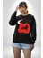 Kırmızı Boğa Maskotu Erkek Kadın Unisex Dijital Baskılı Siyah Sweatshirt 4
