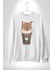 Catpuccino Kedi Karikatür Eğlenceli Tasarım Erkek Kadın Unisex Dijital Baskılı Beyaz Sweatshirt 5