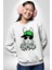 Paskalya Tavşanı Hip Hop Yeşil Şapka Erkek Kadın Unisex Dijital Baskılı Beyaz Sweatshirt 2
