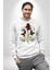 Gözlüklü Kedi Çift Tasarım Erkek Kadın Unisex Dijital Baskılı Beyaz Sweatshirt 1