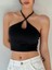 Kadın Halter Yaka Siyah Renk Bağlamalı Crop Top Bluz 1