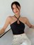 Kadın Halter Yaka Siyah Renk Bağlamalı Crop Top Bluz 3