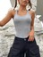 Kadın U Yaka Askılı Gri Melanj Crop Bluz 5