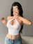 Degaje Yaka Çapraz Bağcıklı Beyaz Renk Fitilli Crop Top Bluz 3