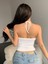 Degaje Yaka Çapraz Bağcıklı Beyaz Renk Fitilli Crop Top Bluz 2