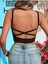 U Yaka Çapraz Askılı Siyah Renk Omuzu Sırtı Açık Kolsuz Likralı Ribana Crop Top Bluz 1
