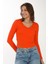 V Yaka Slim Fit Tişört-Mercan 1