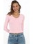 V Yaka Slim Fit Tişört-Toz Pembe 1