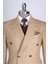 Italyan Stil Slim Fit Balıksırtı Desen Kruvaze Erkek Tek Ceket Bej T13430 2