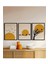 Doğal Ahşap Çerçeveli Ağaç Kuş Güneş Desenli 3'lü Minimalist Tablo 1