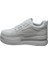 Yazkış Kadın Siyah Beyaz Cilt 5cm Kalın Taban Bağcıklı Tabanı Taşlı Sneaker Spor Ayakkabı 3