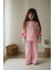 Pembe Kollar Örgü Çiçek Desenli Eşofman-Sweatshirt 3 Iplik Şardonlu Kışlık Kız Çocuk Takım 2