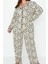 Kadın Moda Şık Büyük Beden Gömlek Yaka Boru Paça Uzun Kol Animal Desenli Örme Pijama Takımı 2