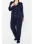 Kadın Moda Şık Büyük Beden Ceket Yaka Boru Paça Uzun Kol Gömlek Yaka Biyeli Polar Örme Pijama Takımı 2