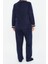 Kadın Moda Şık Büyük Beden Ceket Yaka Boru Paça Uzun Kol Gömlek Yaka Biyeli Polar Örme Pijama Takımı 5