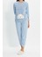 Kadın Moda Bisiklet Yaka Boru Paça Uzun Kol 3lü Kalpli Uyku Bantlı Polar Kışlık Örme Pijama Takımı 1