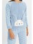 Kadın Moda Bisiklet Yaka Boru Paça Uzun Kol 3lü Kalpli Uyku Bantlı Polar Kışlık Örme Pijama Takımı 2