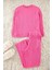 Kadın Moda Şık Büyük Beden Bisiklet Yaka Boru Paça Uzun Kol Dokulu Cepli Örme Pijama Takımı 1