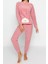 Kadın Moda Bisiklet Yaka Boru Paça Uzun Kol 3lü Kalpli Uyku Bantlı Polar Kışlık Örme Pijama Takımı 1