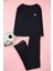 Kadın Moda Şık Büyük Beden Bisiklet Yaka Boru Paça Uzun Kol Fitilli Baskılı Örme Pijama Takımı 1