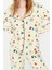 Kadın Moda Şık Gömlek Yaka Boru Paça Uzun Kol %100 Pamuklu Desenli Örme Pijama Takımı 4