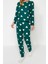 Kadın Moda Şık Bisiklet Yaka Boru Paça Uzun Kol Pamuklu Kalpli Örme Pijama Takımı 1