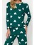 Kadın Moda Şık Bisiklet Yaka Boru Paça Uzun Kol Pamuklu Kalpli Örme Pijama Takımı 2