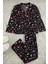Kadın Büyük Beden Boru Paça Uzun Kol Yılbaşı Temalı Biyeli Gömlek-Pantolon Örme Pijama Takımı 1