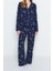 Kadın Moda Şık Gömlek Yaka Boru Paça Uzun Kol Galaksi Desenli Viskon Dokuma Pijama Takımı 1