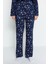 Kadın Moda Şık Gömlek Yaka Boru Paça Uzun Kol Galaksi Desenli Viskon Dokuma Pijama Takımı 5