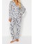 Kadın Moda Şık Gömlek Yaka Boru Paça Uzun Kol Desenli Örme Pijama Takımı 1