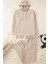 Kadın Moda Şık Kapüşonlu Boru Paça Uzun Kol Pamuklu Fitilli Örme Pijama Takımı 1