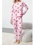 Kadın Moda Şık Bisiklet Yaka Boru Paça Uzun Kol Pamuklu Kalpli Örme Pijama Takımı 2
