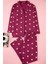 Kadın Moda Şık Büyük Beden Gömlek Yaka Geniş Paça Uzun Kol Vişne Kalpli Örme Pijama Takımı 1