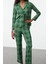 Kadın Moda Şık Gömlek Yaka Boru Paça Uzun Kol Pamuklu Ekoseli Örme Pijama Takımı 1