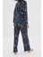 Kadın Moda Şık Gömlek Yaka Boru Paça Uzun Kol %100 Pamuklu Yılbaşı Temalı Örme Pijama Takımı 4