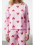 Kadın Moda Şık Bisiklet Yaka Boru Paça Uzun Kol Pamuklu Kalpli Örme Pijama Takımı 3