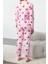 Kadın Moda Şık Bisiklet Yaka Boru Paça Uzun Kol Pamuklu Kalpli Örme Pijama Takımı 5