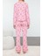 Kadın Moda Şık Bisiklet Yaka Geniş Paça Uzun Kol %100 Pamuklu Kalpli Biyeli Örme Pijama Takımı 4