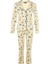 Kadın Moda Şık Gömlek Yaka Boru Paça Uzun Kol Pamuklu Desenli Örme Pijama Takımı 1