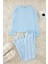 Kadın Moda Şık Bisiklet Yaka Boru Paça Uzun Kol Pamuklu Çizgili Örme Pijama Takımı 1