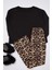 Kadın Moda Şık Bisiklet Yaka Geniş Paça Uzun Kol Pamuklu Leopar Desenli Örme Pijama Takımı 1