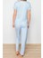 Kadın Moda Şık Bisiklet Yaka Boru Paça Kısa Kol Pötikare ve Baskılı Örme Pijama Takımı 5