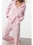 Kadın Moda Şık Gömlek Yaka Boru Paça Uzun Kol Fırfırlı Cep Detaylı Viskon Dokuma Pijama Takımı 1