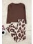 Kadın Moda Şık Bisiklet Yaka Geniş Paça Uzun Kol Pamuklu Leopar Desenli Örme Pijama Takımı 1