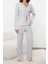 Kadın Moda Şık Gömlek Yaka Boru Paça Uzun Kol Fırçalı Soft Fitilli Hırka Örme Pijama Takımı 1