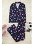 Kadın Moda Şık Gömlek Yaka Geniş Paça Uzun Kol Pamuklu Kalpli Örme Pijama Takımı 1