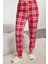 Kadın Moda Bisiklet Yaka Boru Paça Uzun Kol %100 Pamuklu Yılbaşı Temalı Ekoseli Örme Pijama Takımı 3